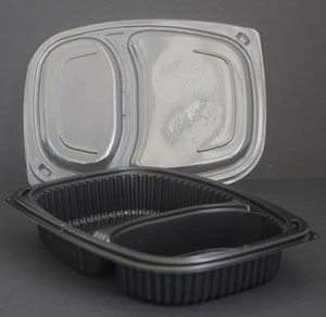 2x Compartment Meal Tray Black 34oz - 40x Per Pack 